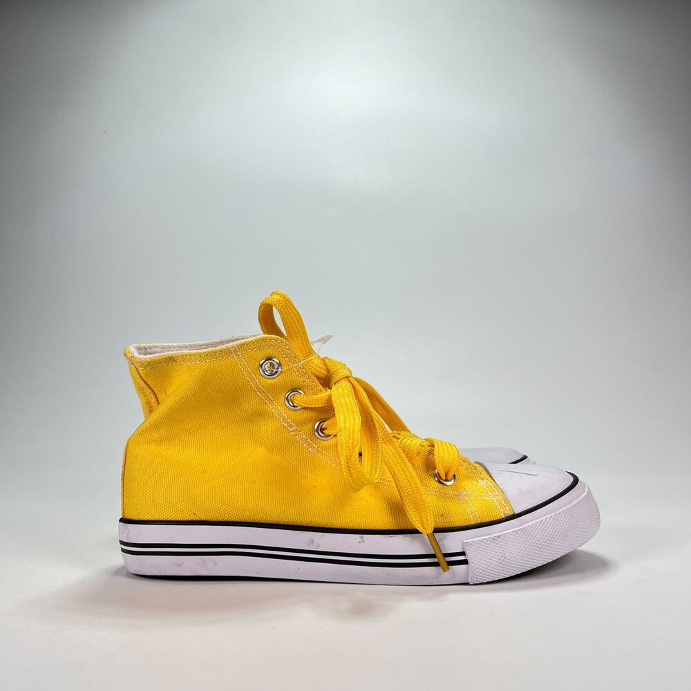The Fashion Supply Yellow White Lace Up Canvas High Top Sneakers Youth Size 4